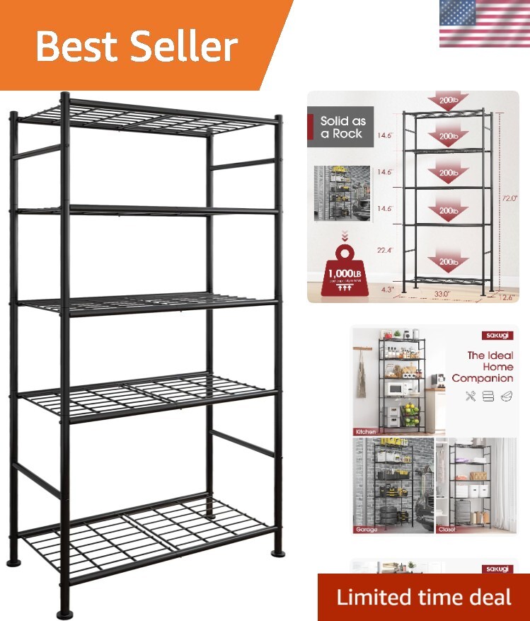 Heavy Duty 5-Tier Metal Shelving Unit for Garage Kitchen Pantry Storage