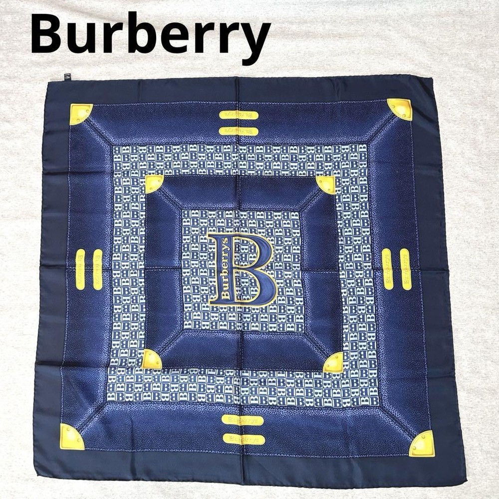 Burberrys Scarf Stole Logo Navy Gold Women Scarf Accessory Original LTD Collecti