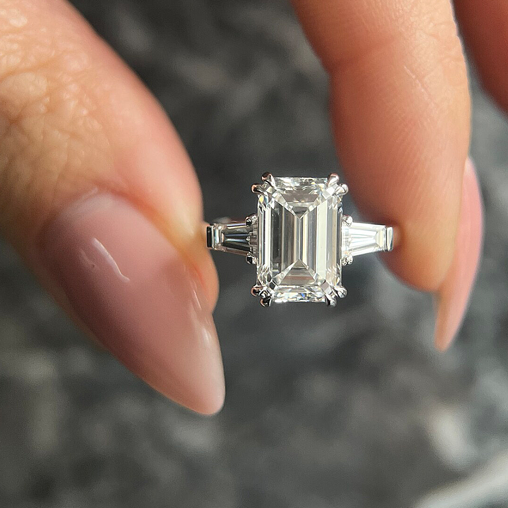 Engagement Ring 14K White Gold 3.5Ct Emerald Cut IGI Certified Lab Grown Diamond