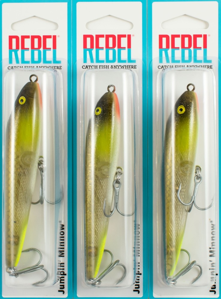 (LOT OF 3) REBEL JUMPIN MINNOW 1/2OZ T20572 CHARTREUSE AYU D7308