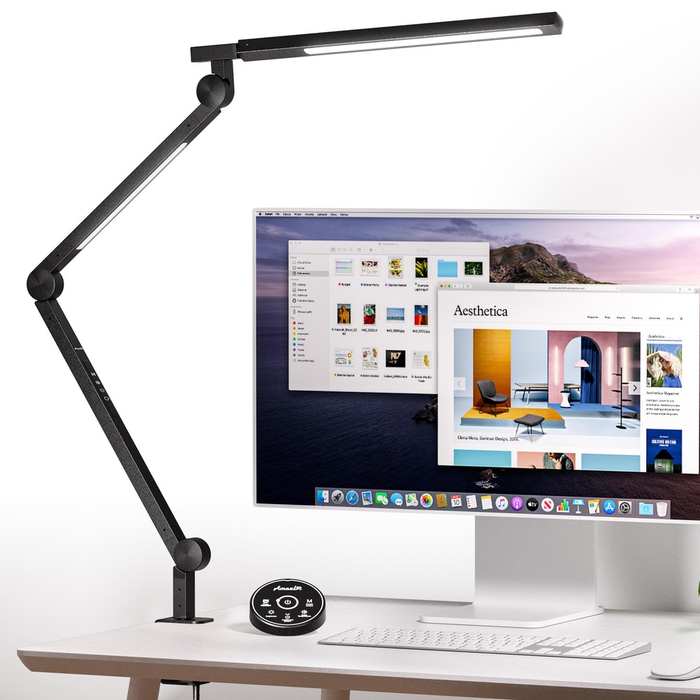 Desk Lamp, Desk Light with Clamp, Stepless Dimming & Adjustable Color Tempera...