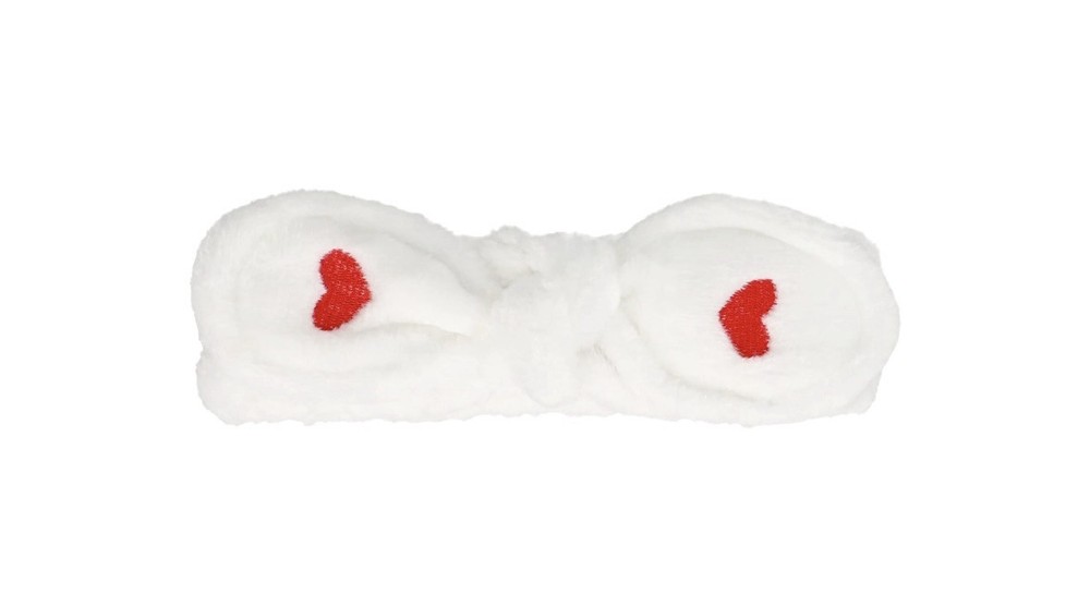 White Spa Skincare Headband with Hearts for Self-Care or Party Favors