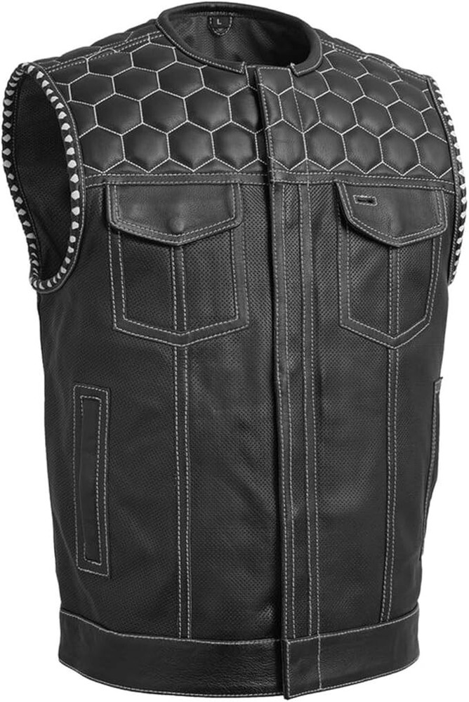Men's Riding Biker Leather Vest - Classic Rider Hunt Club Hornet Motorcycle Vest
