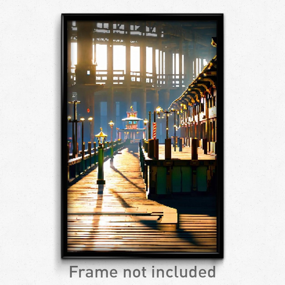 8 Bit Psychedelic Pixel Art Poster - Elaborate Wharf Trippy Video Game Print