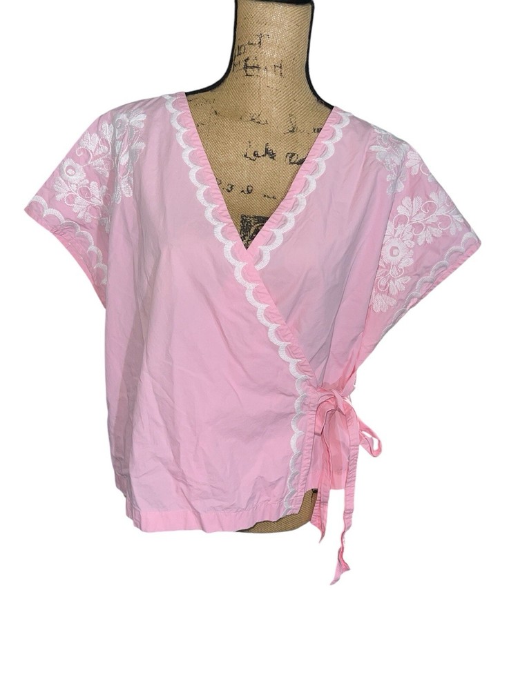 Madewell Pink Cropped Top Embroidered Side Tie Size Small * No Tags