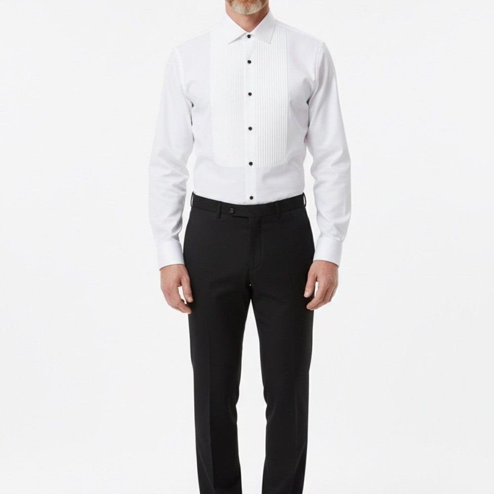 Fahizo Wing Collar Tuxedo French Sleeve Cutt Men's Classic White Dress Shirt