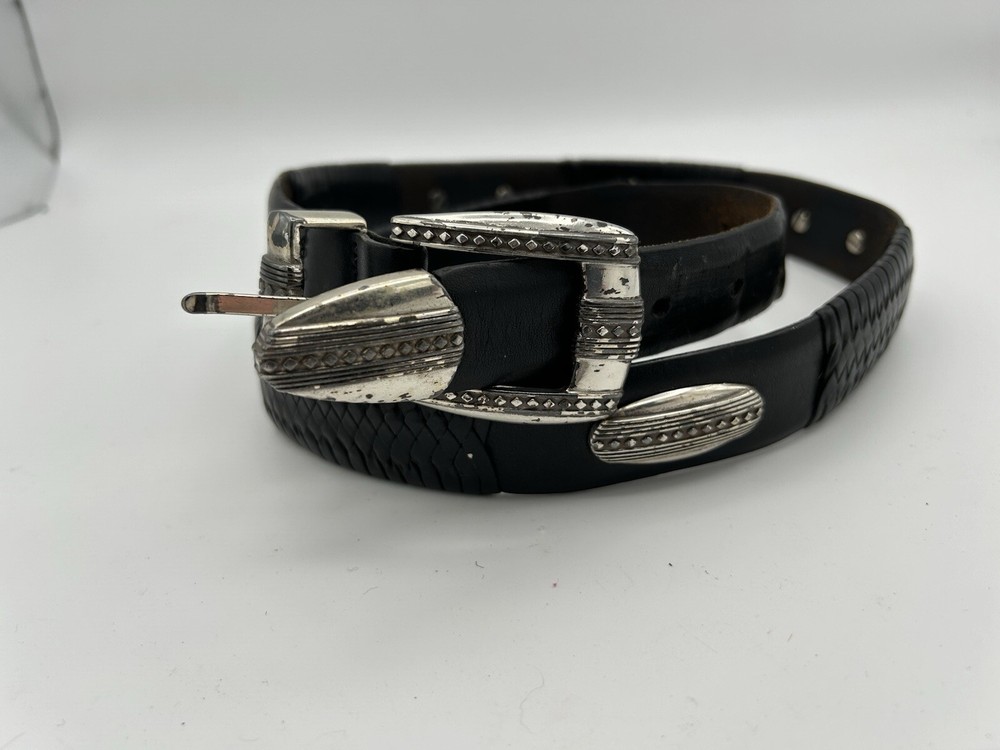 Brighton Leather Buckle Belt Braided Black Leather Women Large 38