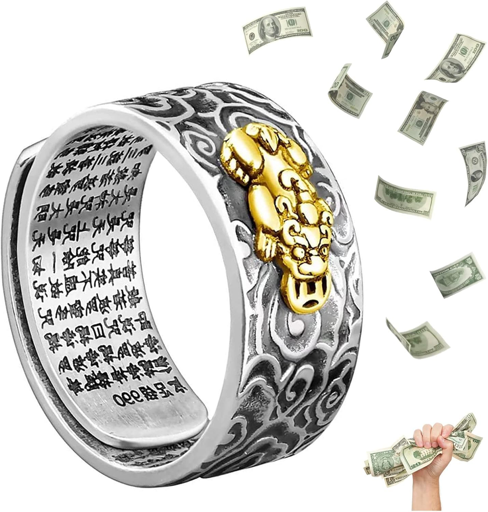 Feng Shui Pixiu Mantra Amulet Lucky Adjustable Ring Buddhist Good Luck Mantra...