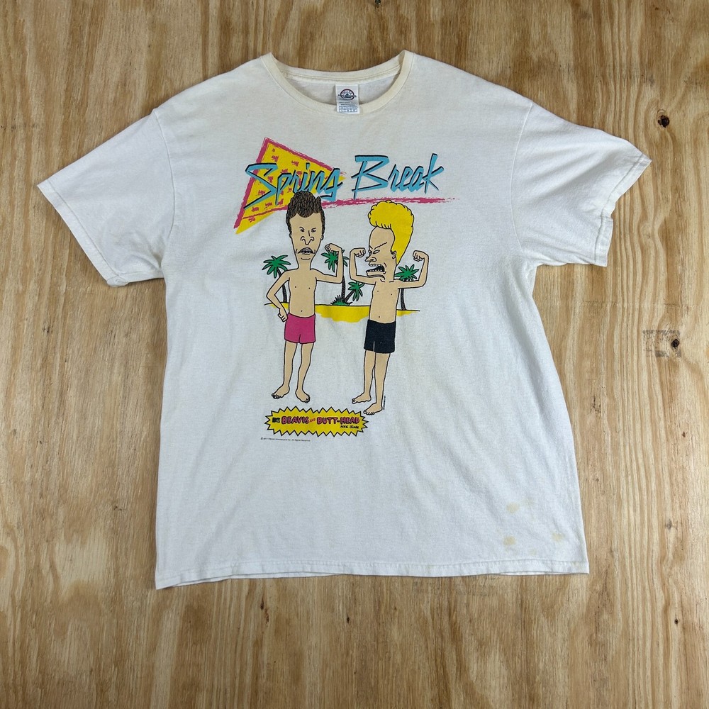 Y2K Delta Beavis & Butthead Spring Break Graphic T-Shirt Mens Size Large White