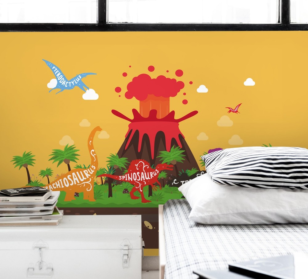 3D Volcano Dinosaur Illustration Wall Murals Wallpaper Murals Wall Sticker