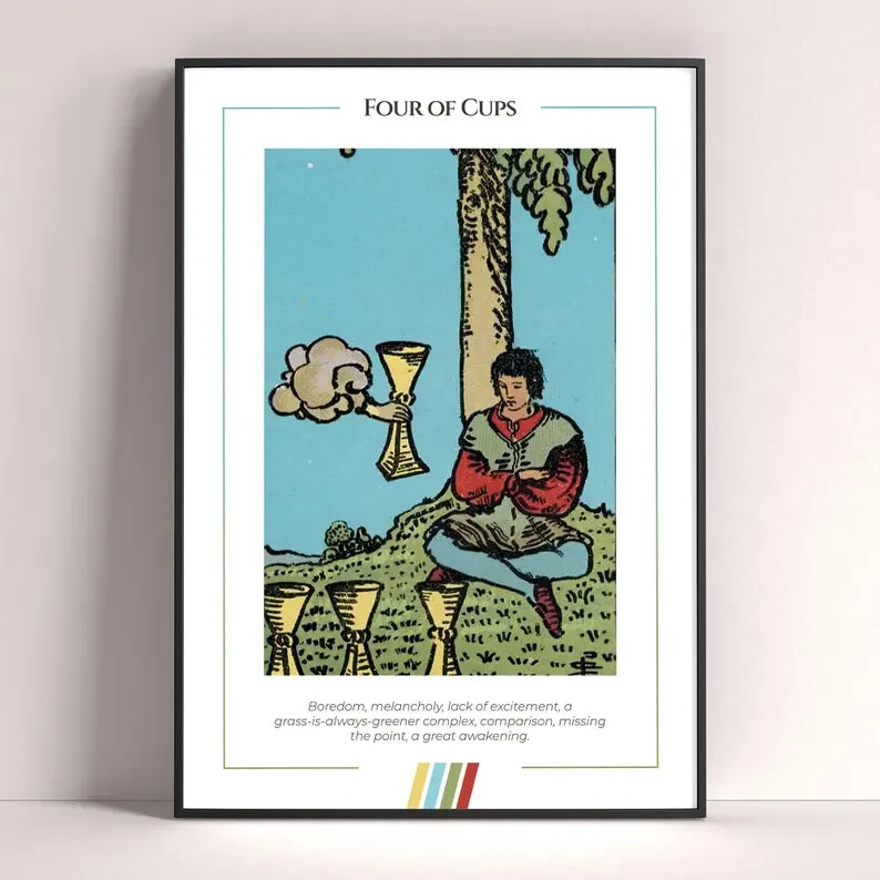 Four of Cups Tarot Card Art Print Digital Download Poster