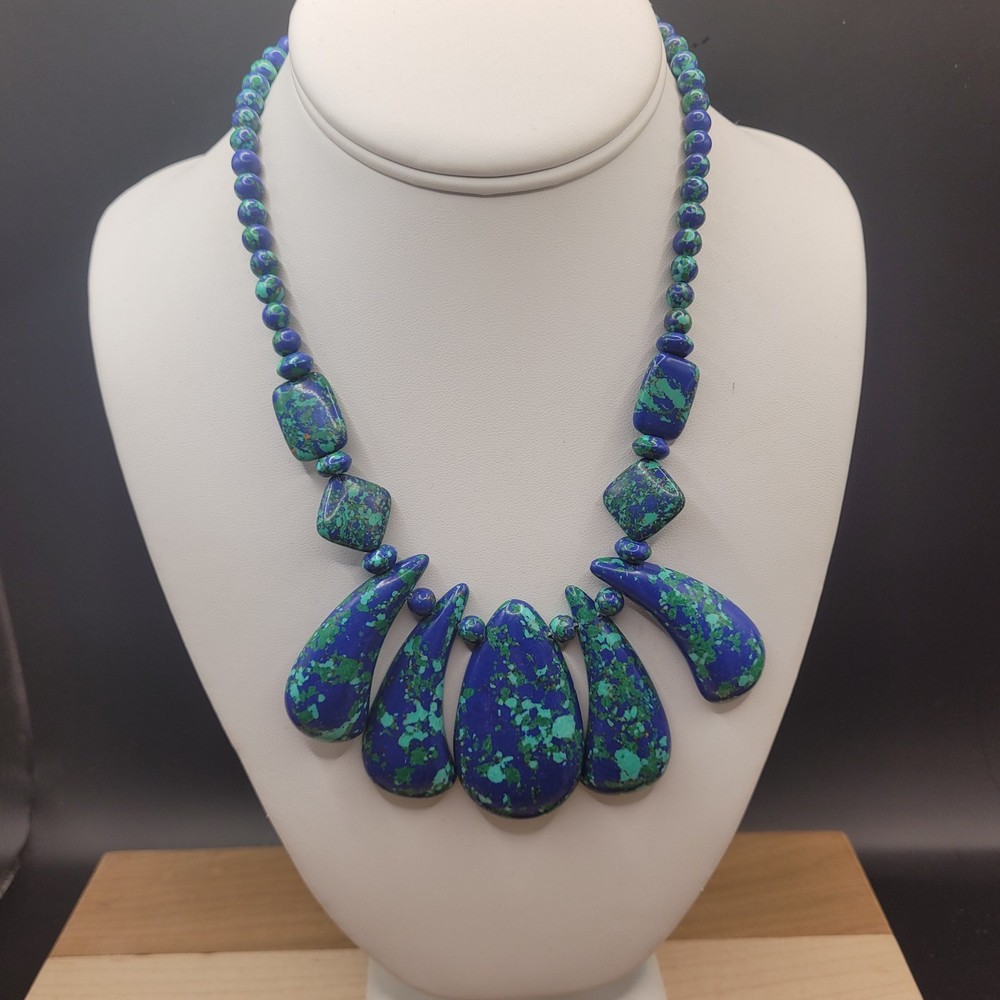 Large Azurite-Malachite Statement Choker Necklace Southwest