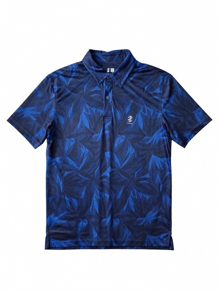 IZOD Golf Men's Blue Leaf Print Polo Shirt Regular Fit Short Sleeve Size Small