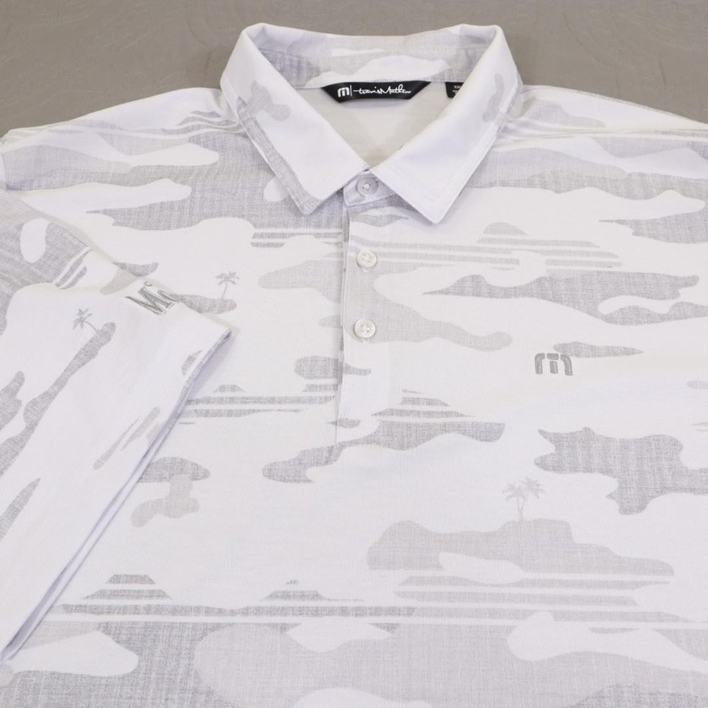 Travis Mathew Polo Shirt Mens 2XL White Camo Modelo Golf Tropical Performance