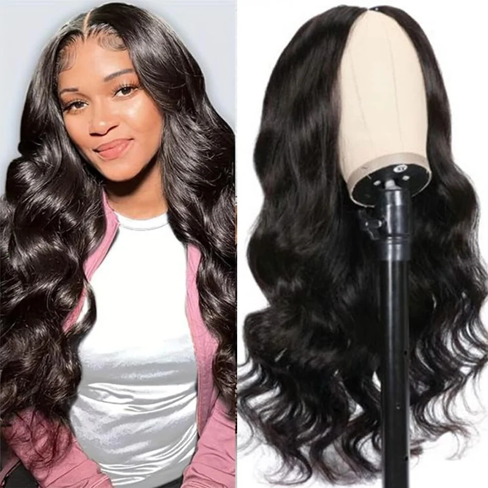 V Part Glueless Human Hair Wig Brazilian Body Wave Black Natural