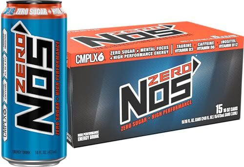 NOS Zero Sugar High Performance Energy Drink. 16 Fl oz Pack of 15