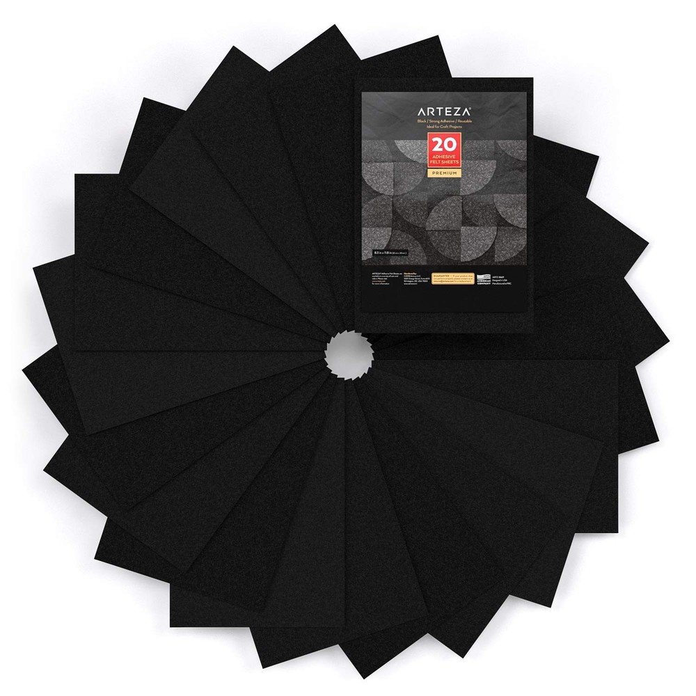 Black Craft Felt Sheets 8.3x11.8 Inches Set of 20 Stiff Non-Woven Felt