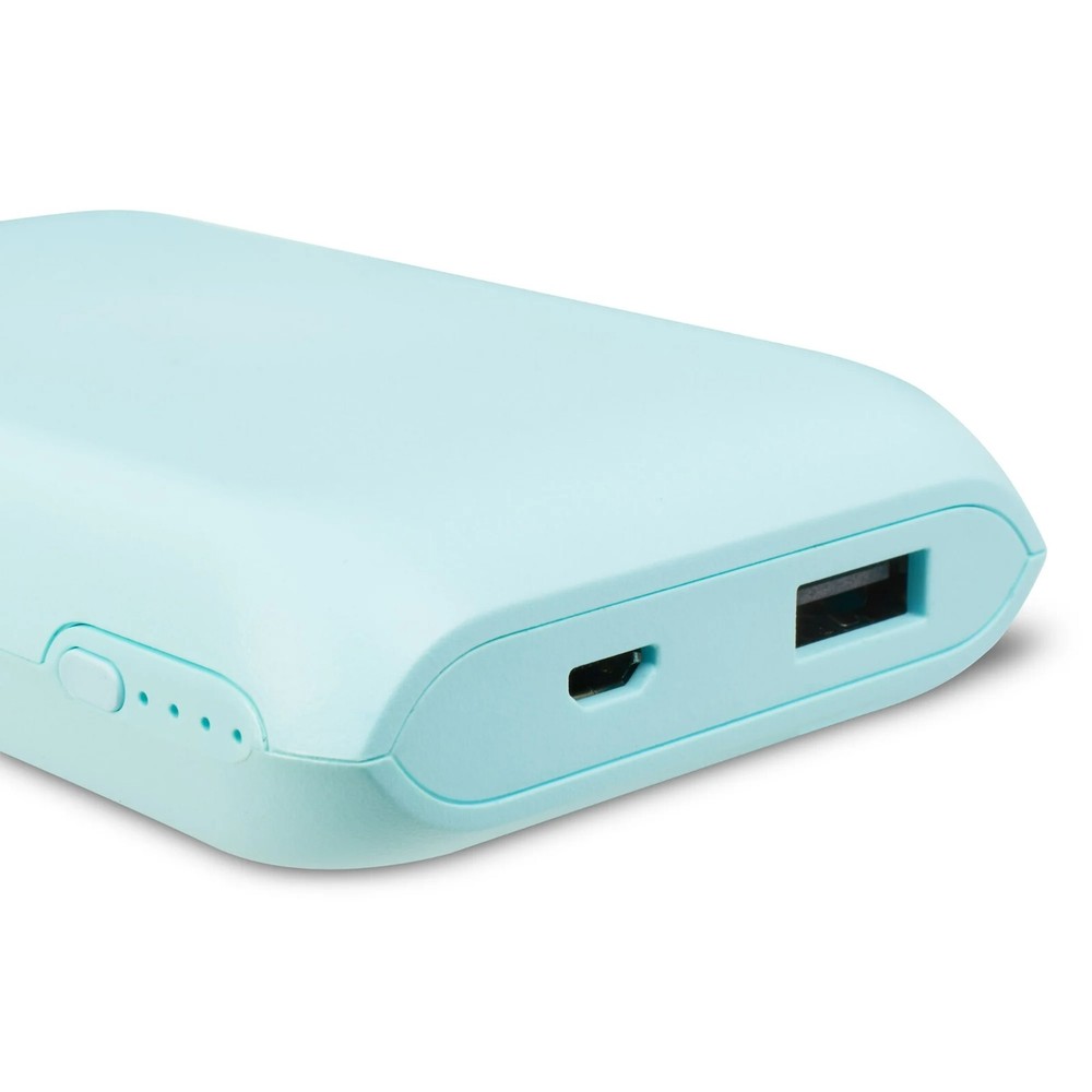 Onn. Power Bank 8000mAh, Aqua, Power Bank with a USB-A Charging Port, 2 Charges