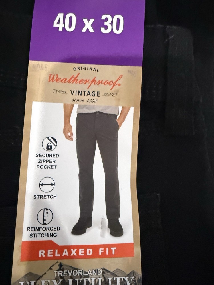 Weatherproof Flex Utility Pant Relaxed Fit Stretch 5-Pocket Canvas Black W40L30