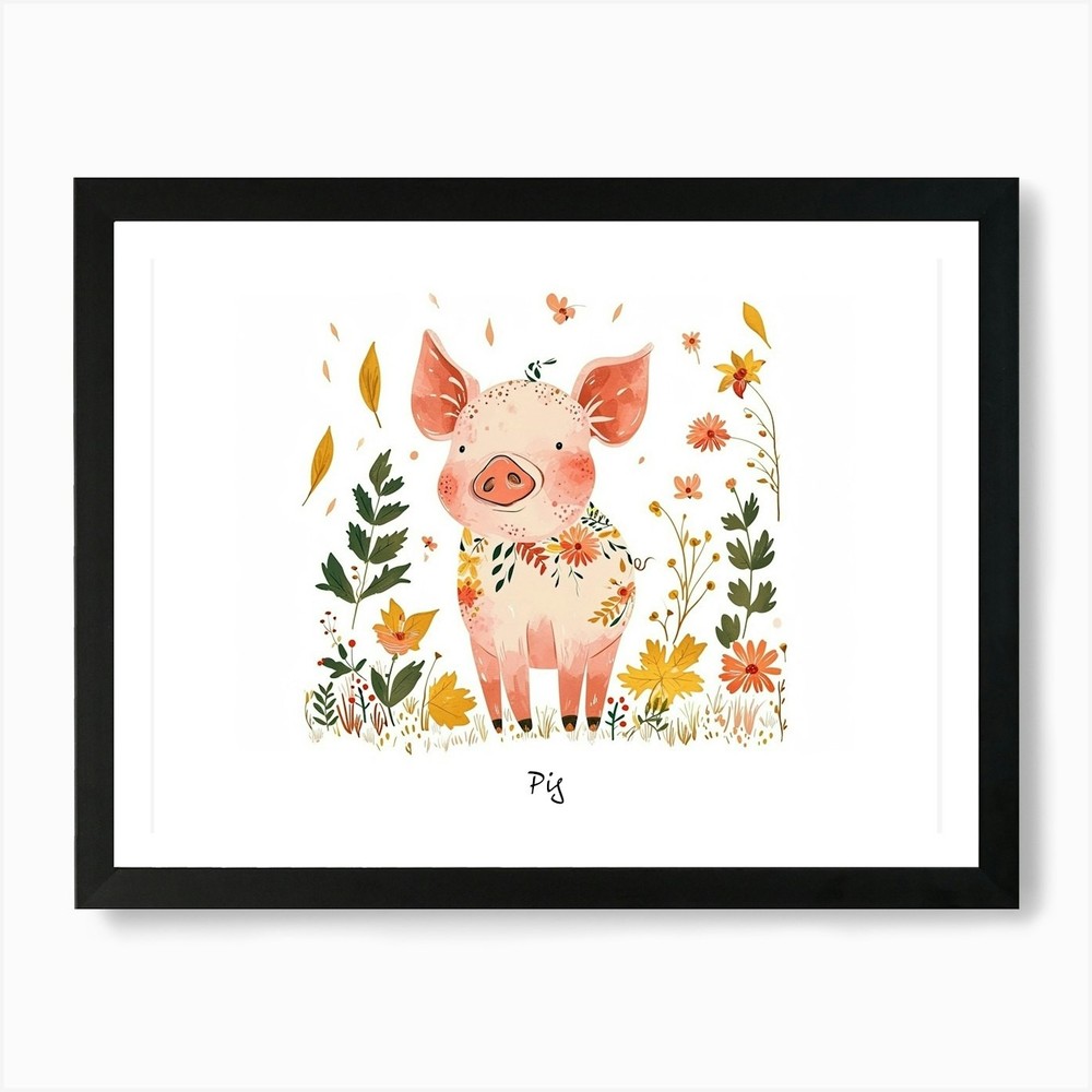 Little Floral Pig 3 Poster Art Prin Framed Wall Art Poster Canvas Print Picture