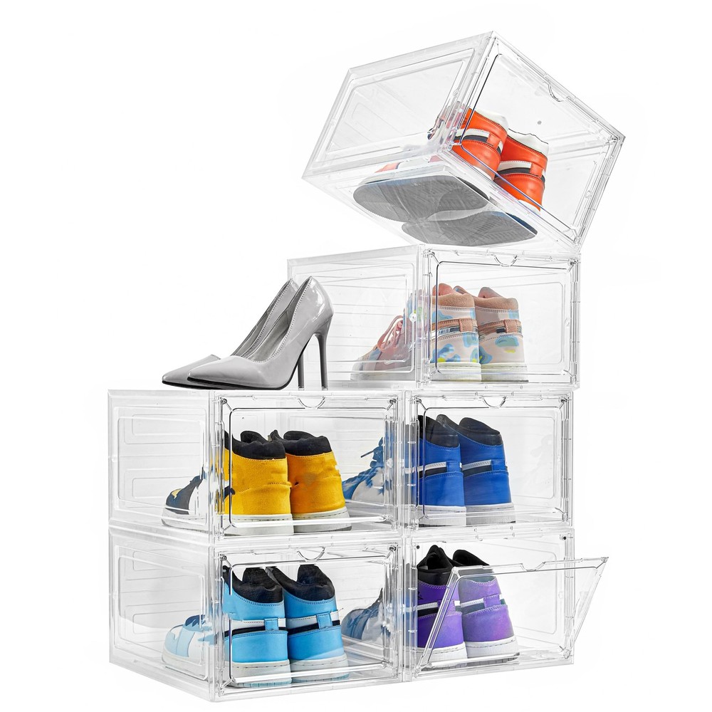 Attelite Shoe Box Organizer Set of 6,Stackable Plastic with Clear Door, Storage