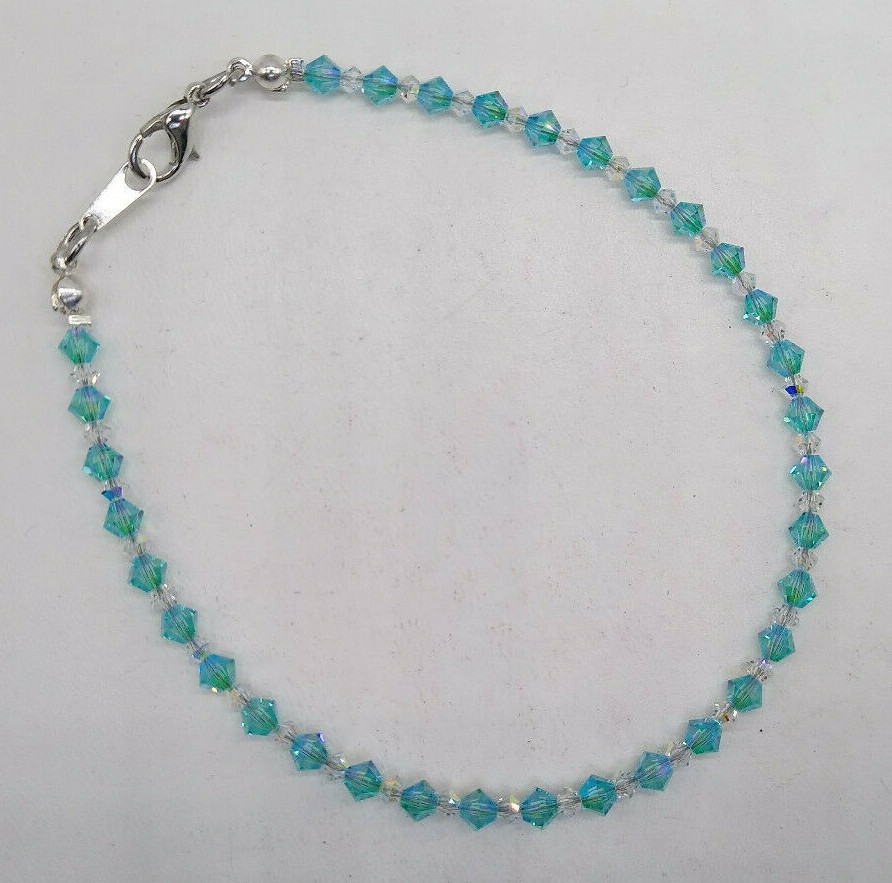 Handmade w/ Swarovski Crystal Light Turquoise Shimmer 2X Beaded Anklet Bracelet