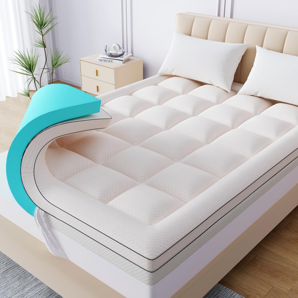 Bivetly Dual Layer 3 Inch Memory Foam Mattress Topper, 2 Inch Cooling Gel Mem...