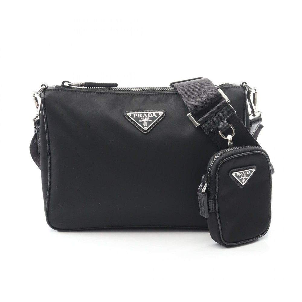 PRADA Re-Nylon Shoulder crossbody Bag 2VH113 Nylon Saffiano leather Black Used