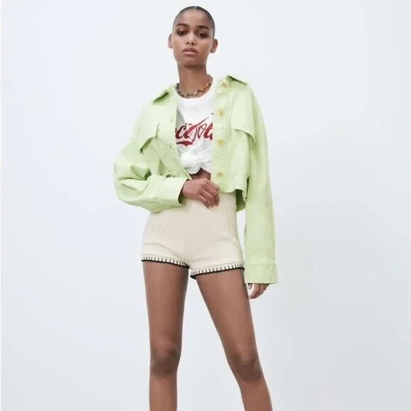 ZARA Womens Size S or 10 Green Coloured Cropped Overshirt Jacket
