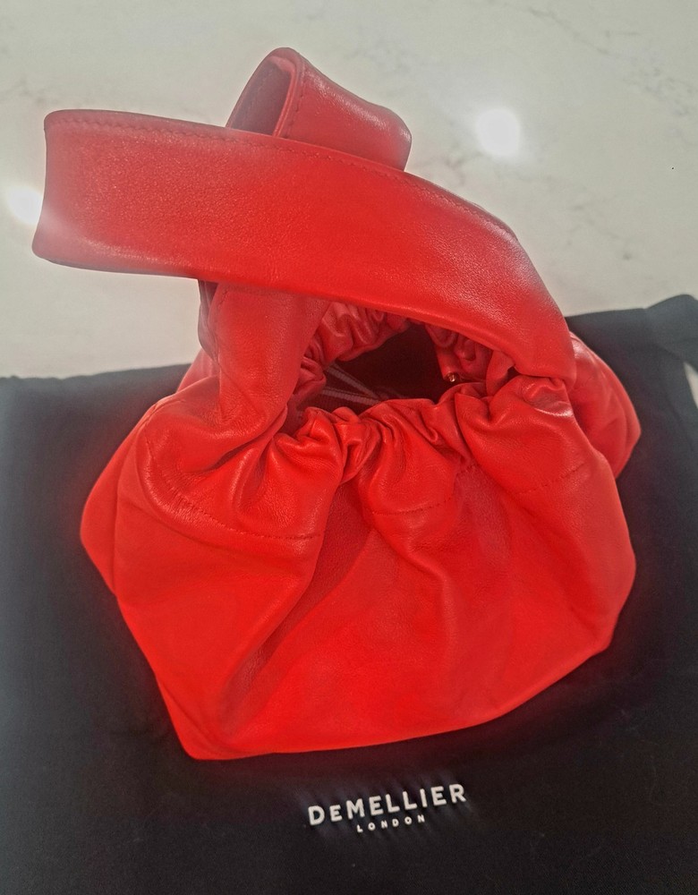 Demellier Soft Red Leather Evening Bag With Twill Lining and Dustbag.