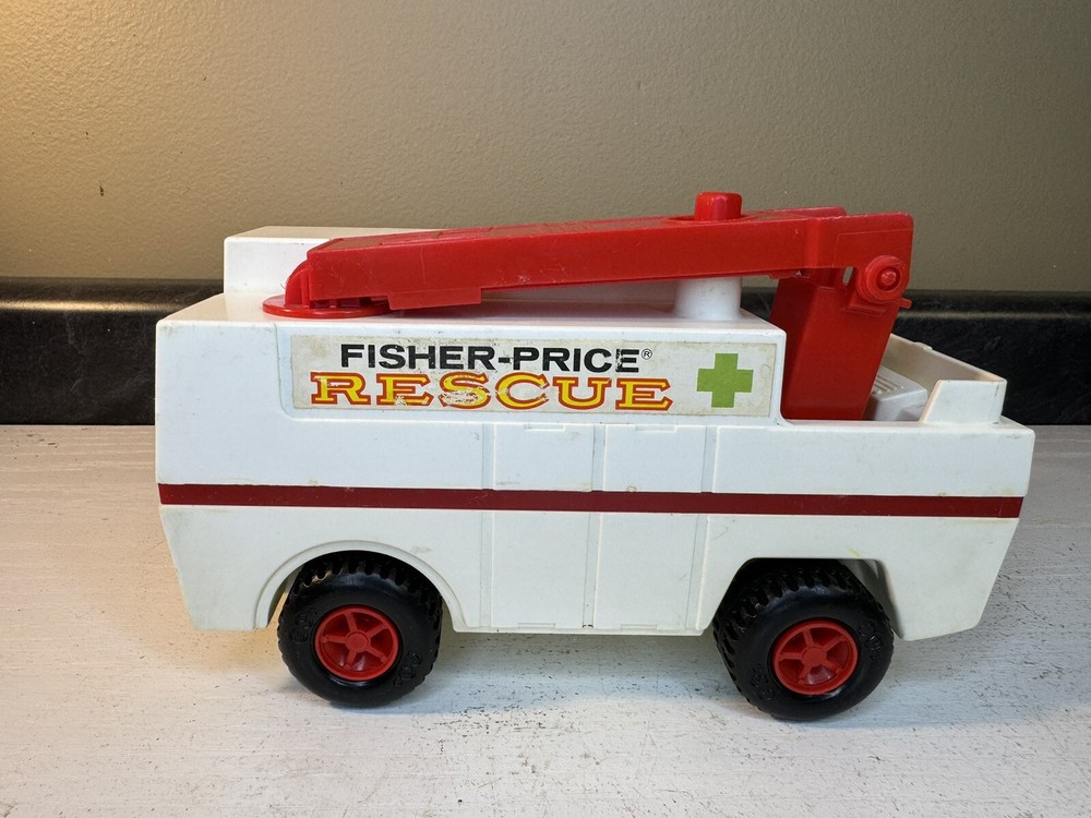 Vintage 1974 Fisher Price Rescue Trucks W/ Three Figures And Ladder