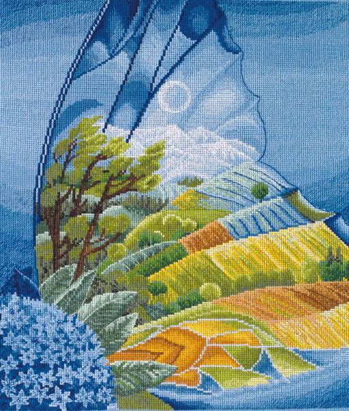 Cross stitch kit - Winged fantasy 30x36cm Blue Aida 14ct needlepoint kit