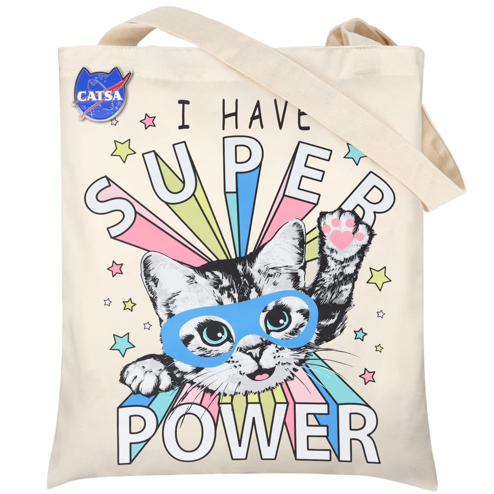 Cute Cat Lover Tote Bag for Women with Brooch Pin - Heavy Duty Canvas