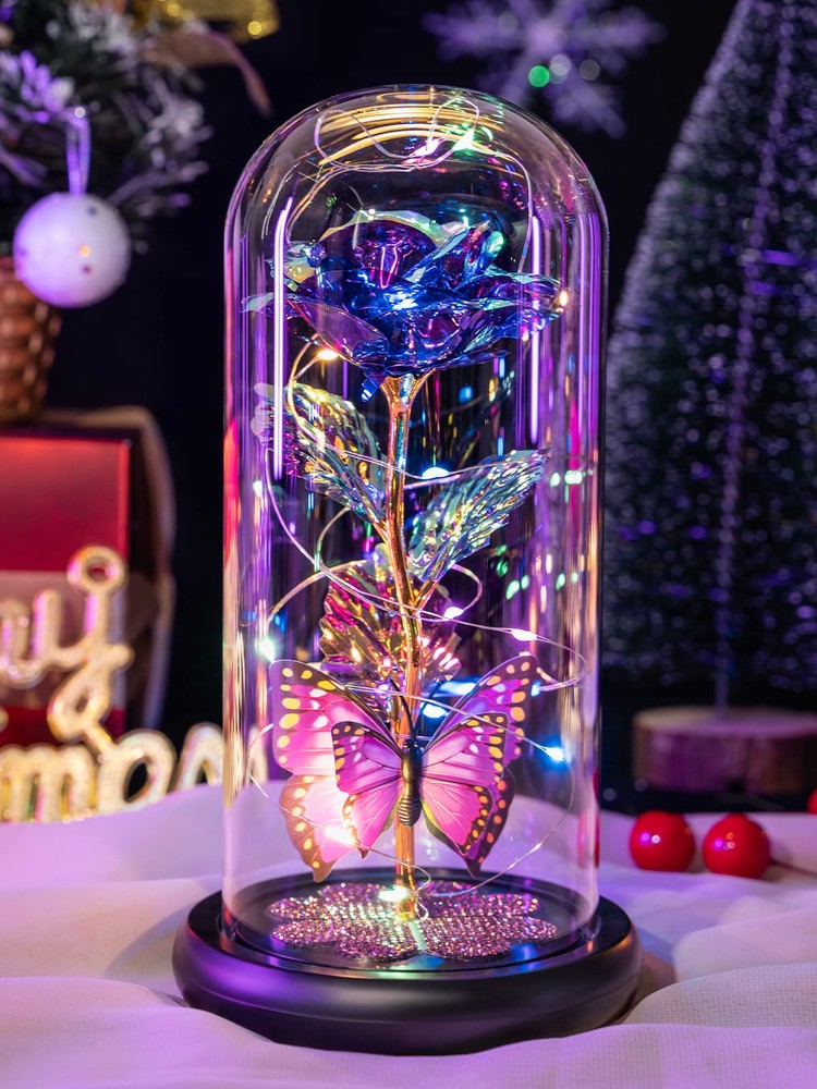 Valentines Day Gifts for Her, Galaxy Glass Rose Forever Eternal Crystal Flowe...