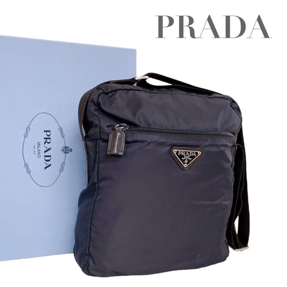 Prada Navy Nylon Shoulder Bag with Triangle Logo Authentic Excellent Condition