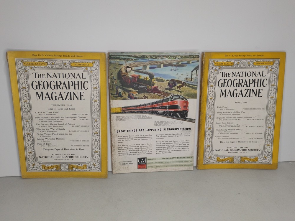 A Lot Of Three 1945 The National Geographic Magazine April  December & 1 Unknown