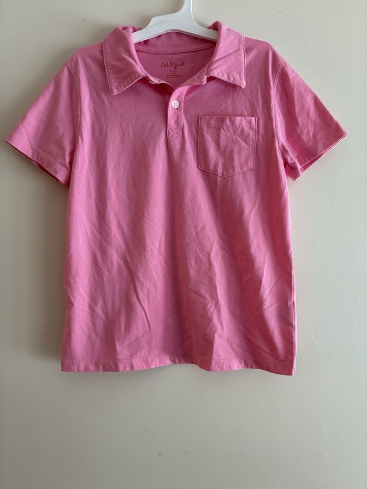 Cat & Jack Kid Boys Classic Solid Pink Cotton Pocket Polo Short Sleeve Shirt M 8