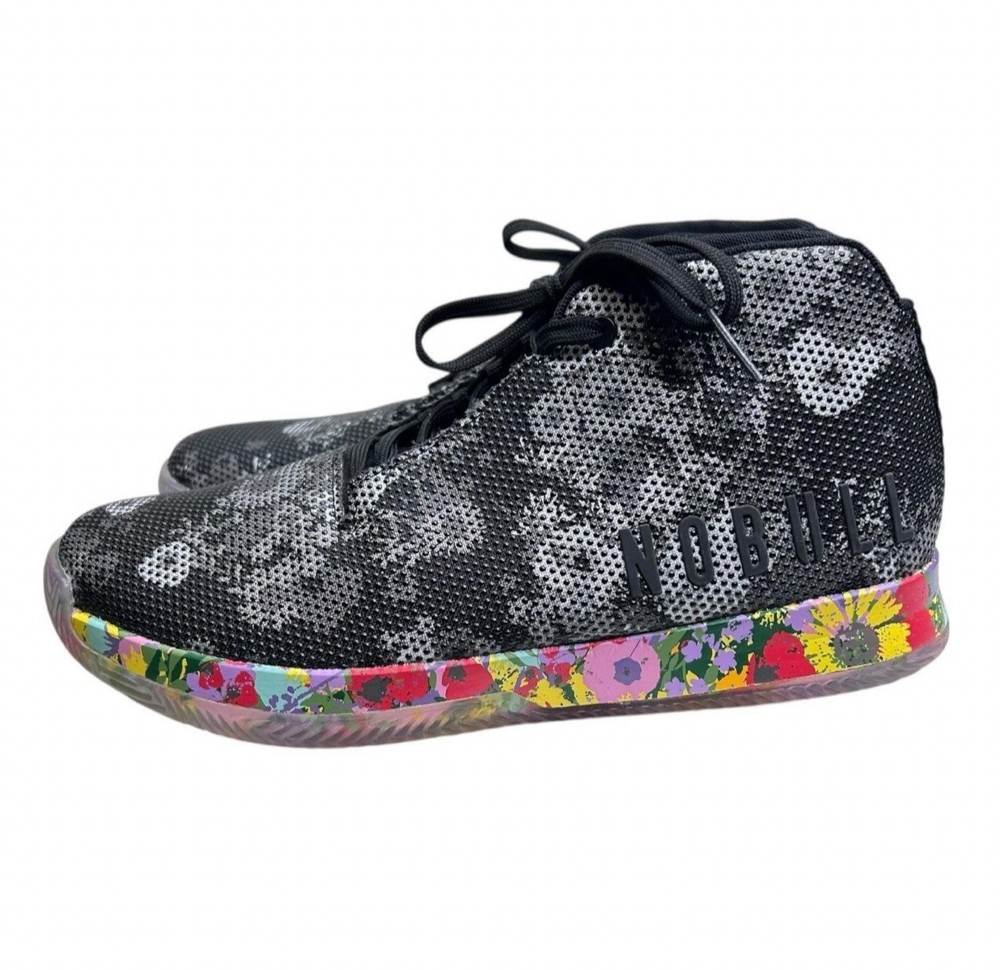 NOBULL Mid Top Trainer Shoes Mens Size 10.5 Black Floral SuperFabric Sneakers