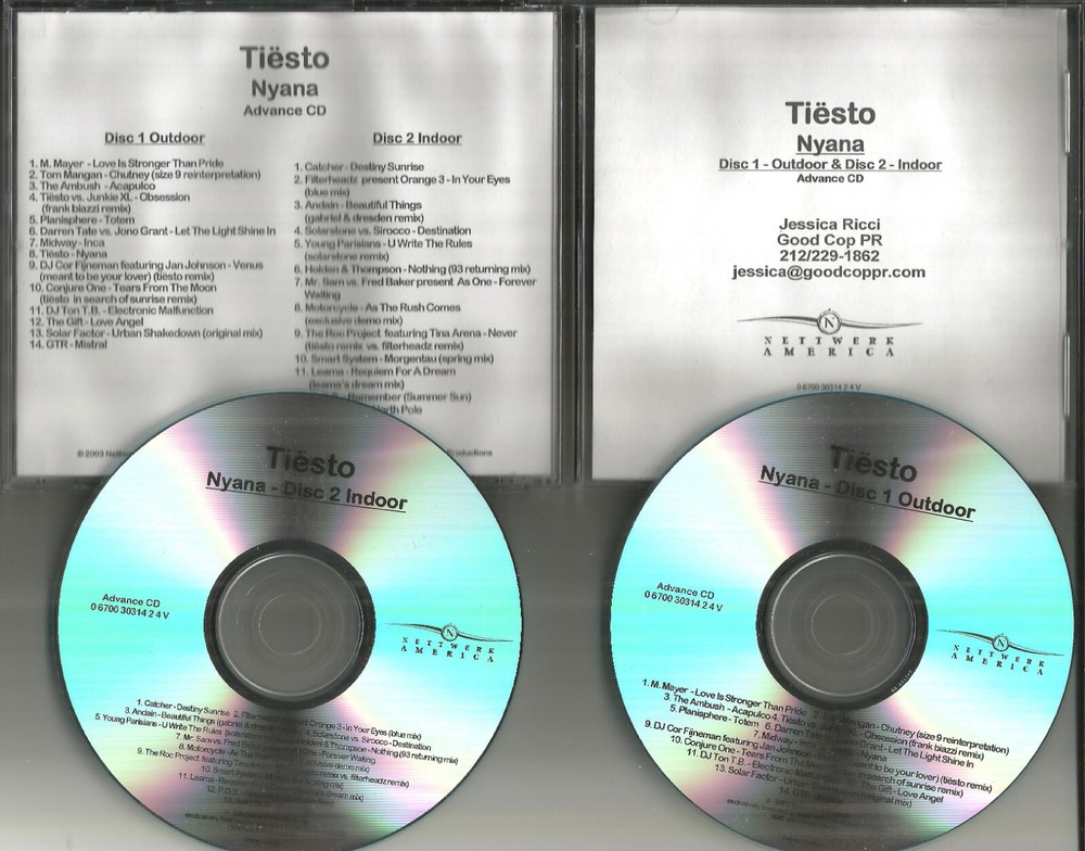 TIESTO Nyana w/ SINEAD O’CONNOR REMIXES w/ UNRELEASED trk ADVNCE PROMO DJ 2 CD