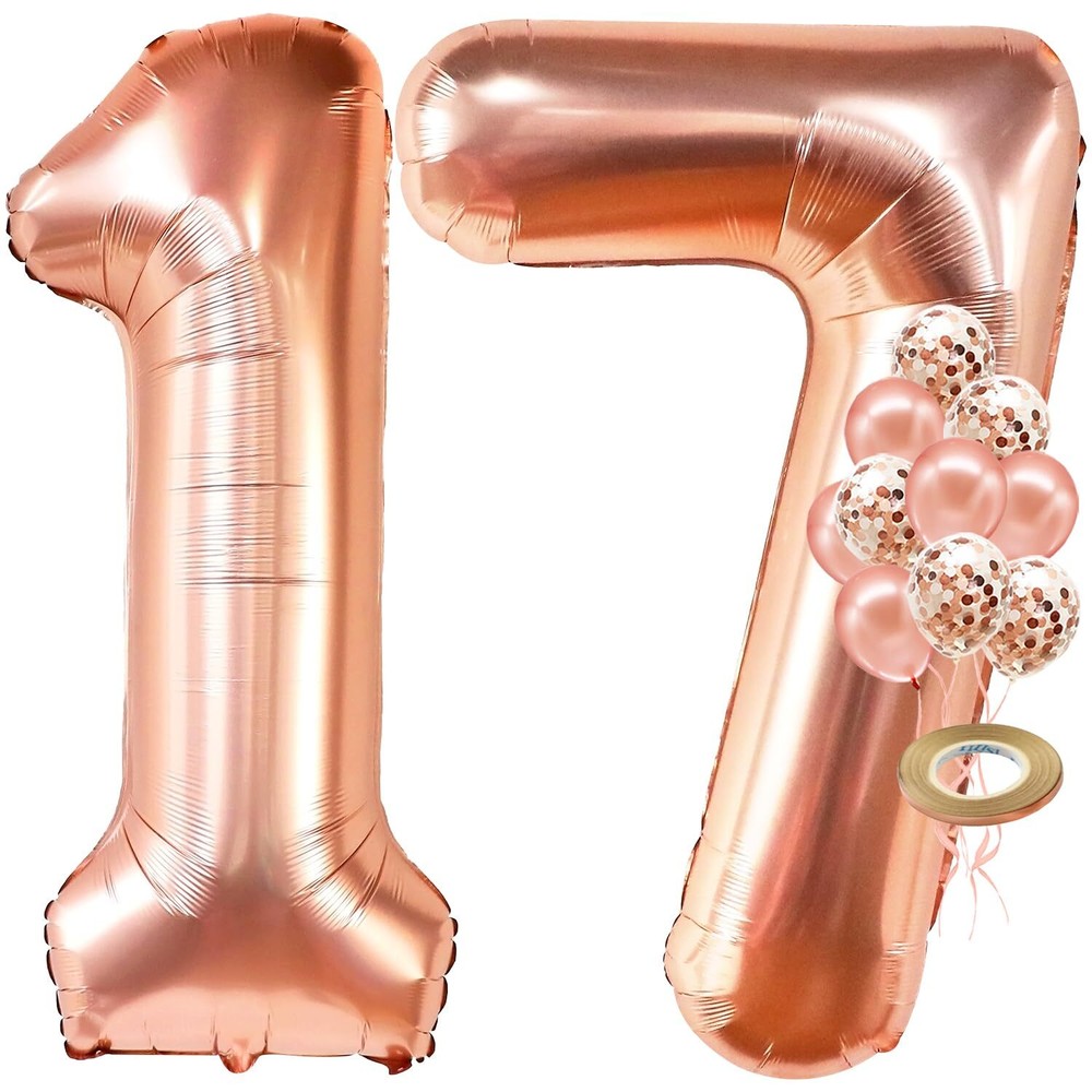 KatchOn Giant Rose Gold 17 Balloon Numbers - 40 Inch | 17 Birthday Balloons C...