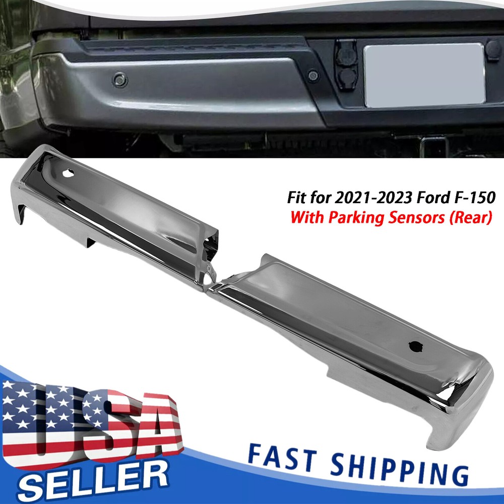 Left & Right Chrome Rear Bumper End Set For 2021-2023 Ford F-150 W/ Park Sensor