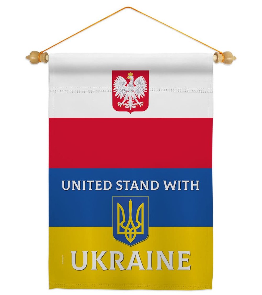 Poland Stand with Ukraine Garden Flag Set Wood Dowel Support Cause Ukrainian ...