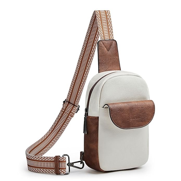 Ourdoor Travel Sling Bag for Women Crossbody Bags Fanny BackPacks White & Brown