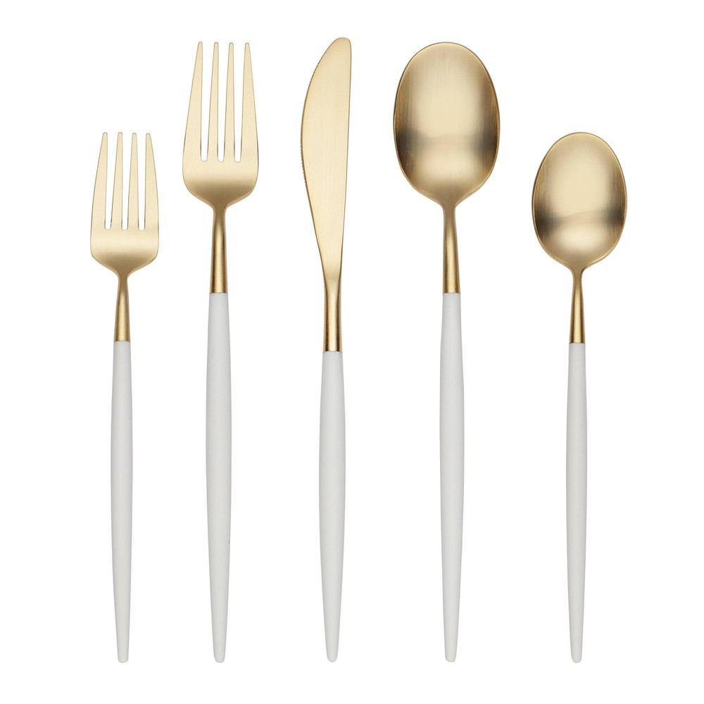 Mazzy Gold with White-Handle 20-Piece Flatware Set