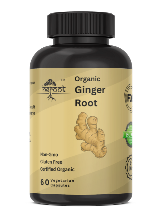 High Potency Organic Ginger Root Powder Capsules Zingiber Officinale 60 Count