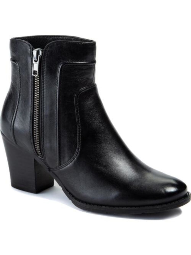 SOLE BOUND Womens Black Lisette Round Toe Block Heel Zip-Up Leather Booties 11 M