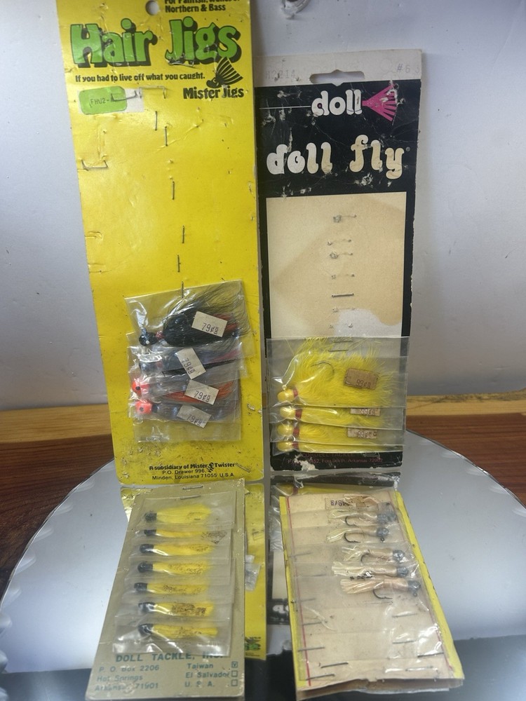 Lot Of 4 Crappie Bass Hair Jig Vintage Cards (21 Total) Doll Fly Doll Tackle NOS
