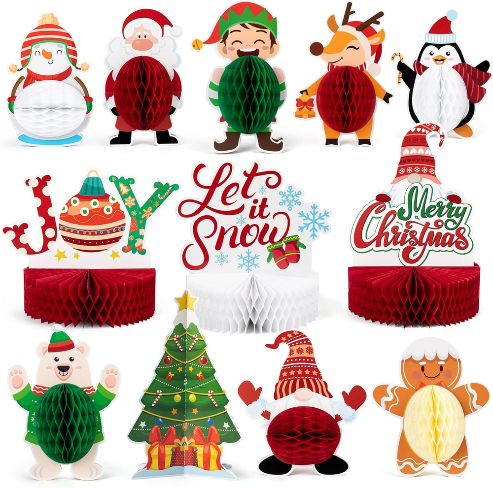12 Pack Christmas Party Honeycomb Centerpieces for Table Decorations, Xmas Cente