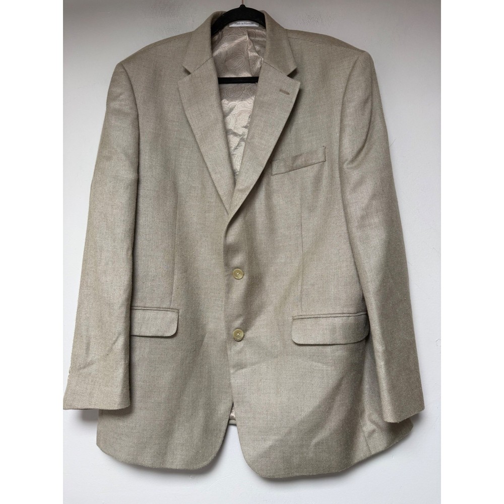 Chaps Mens 44R Tan Linen Blend Two Button Blazer Sport Coat Paisley Lining Beige