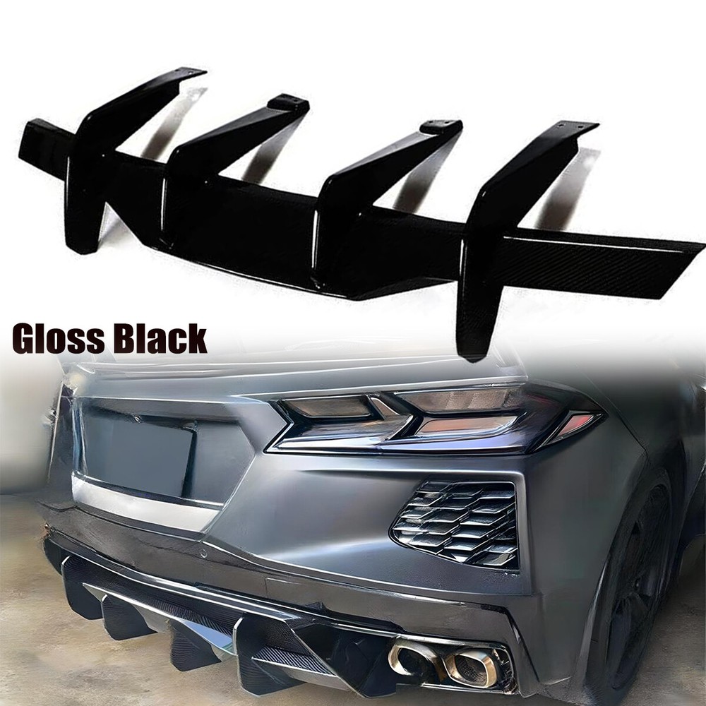 Gloss Black Rear Bumper Diffuser Fin Lip For 20-23 Chevy Corvette C8 Stingray